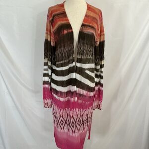 NEW Chicos Tribal Chic Storm Abstract Open Long Lightweight Cardigan Sweater 2 L
